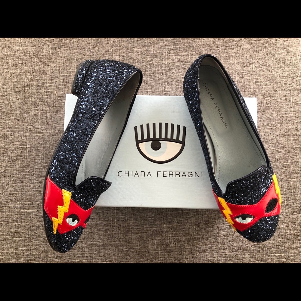 CHIARA FERRAGNI Glitter Superhero Flats 38 8 7.5 7